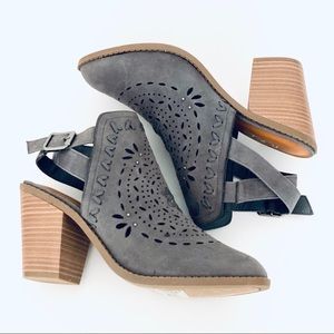 NWOT SUGAR - Gray Sling Back Booties Block Heels